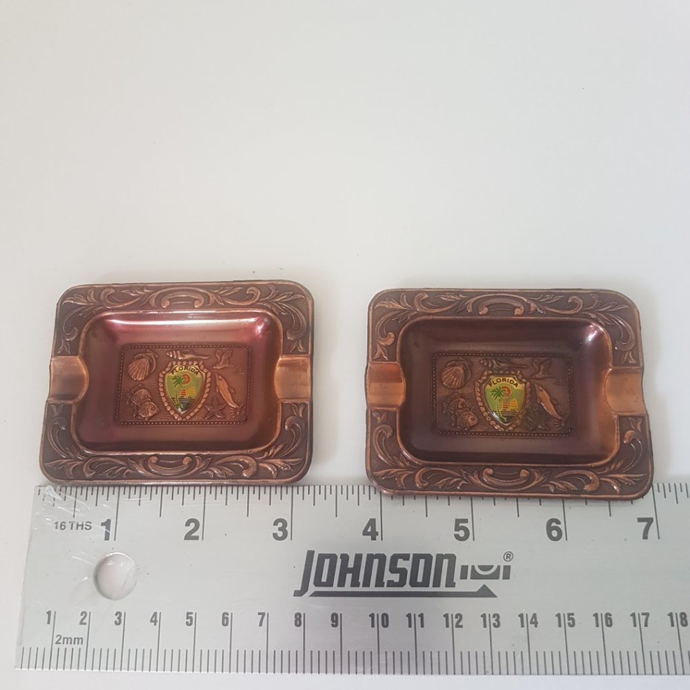 Vintage Copper Color FLORIDA Ashtray Lot of 2 Collector's 3" X 2.5" Set of 2 - Picture 4 of 8